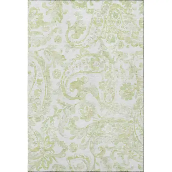 Sage And Ivory Paisley Washable Area Rug With UV Protection Photo 4