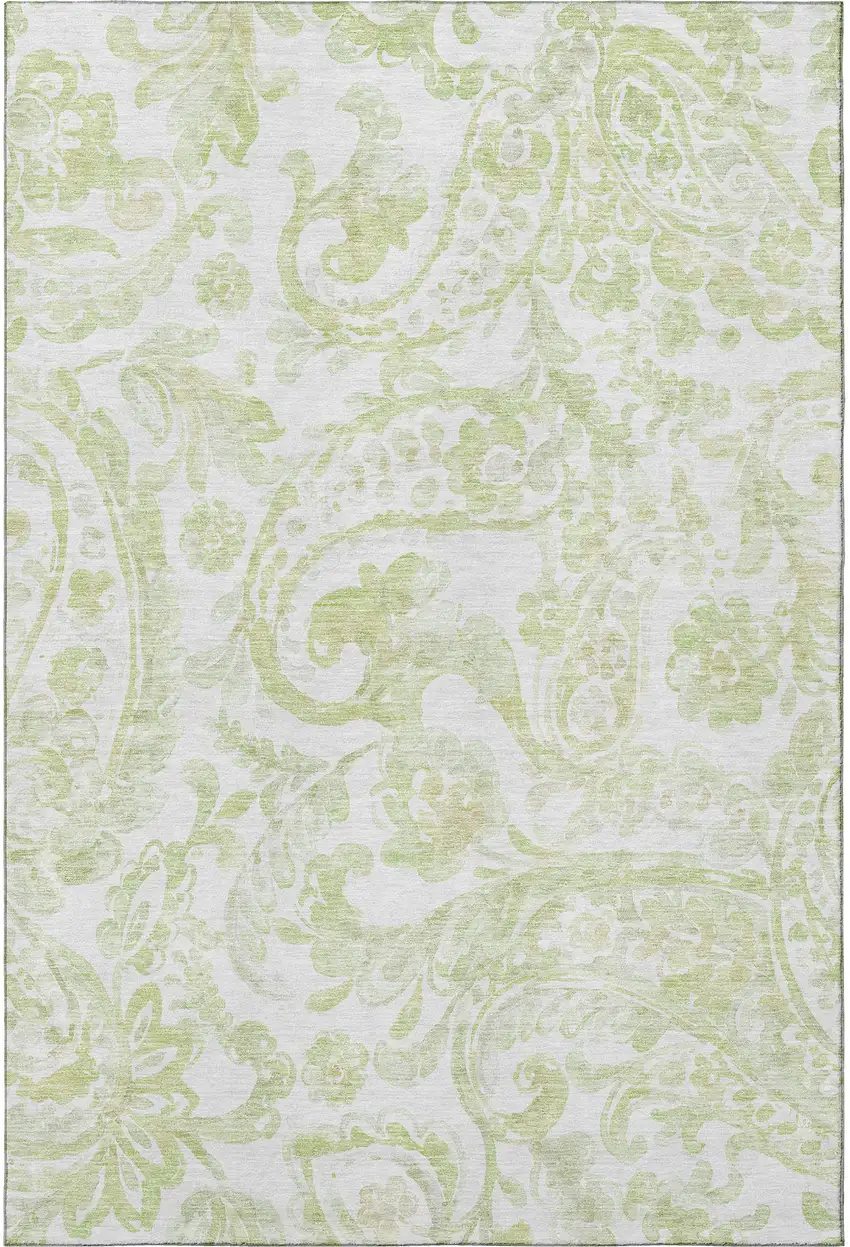 Sage And Ivory Paisley Washable Area Rug With UV Protection Photo 4