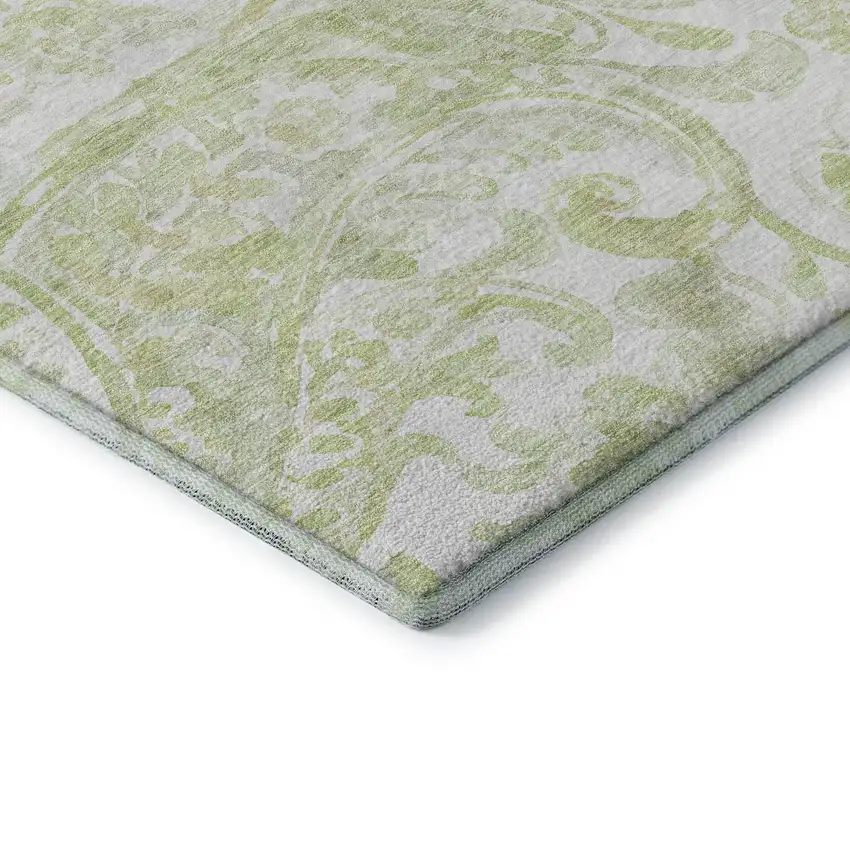Sage And Ivory Paisley Washable Area Rug With UV Protection Photo 8