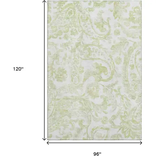 Sage And Ivory Paisley Washable Area Rug With UV Protection Photo 3