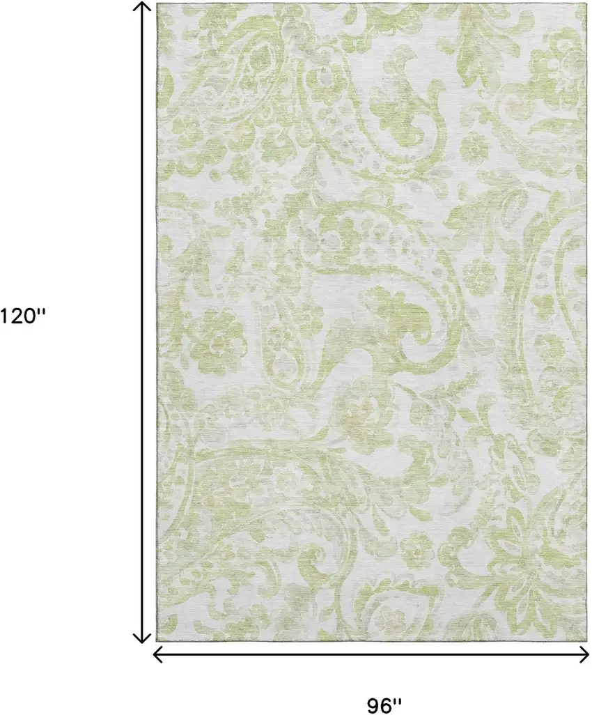 Sage And Ivory Paisley Washable Area Rug With UV Protection Photo 3