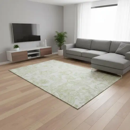 Sage And Ivory Paisley Washable Area Rug With UV Protection Photo 2