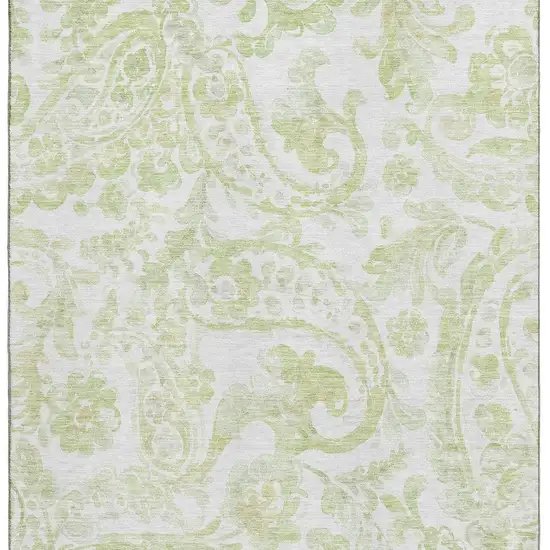 Sage And Ivory Paisley Washable Area Rug With UV Protection Photo 3