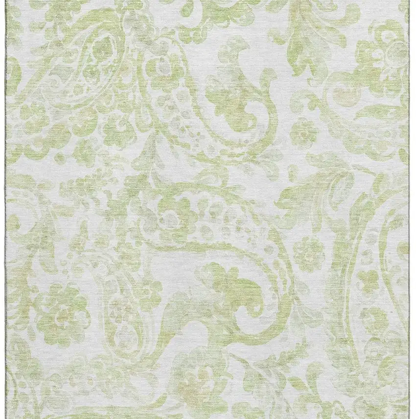 Sage And Ivory Paisley Washable Area Rug With UV Protection Photo 3