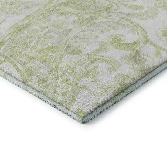 Sage And Ivory Paisley Washable Area Rug With UV Protection Photo 8