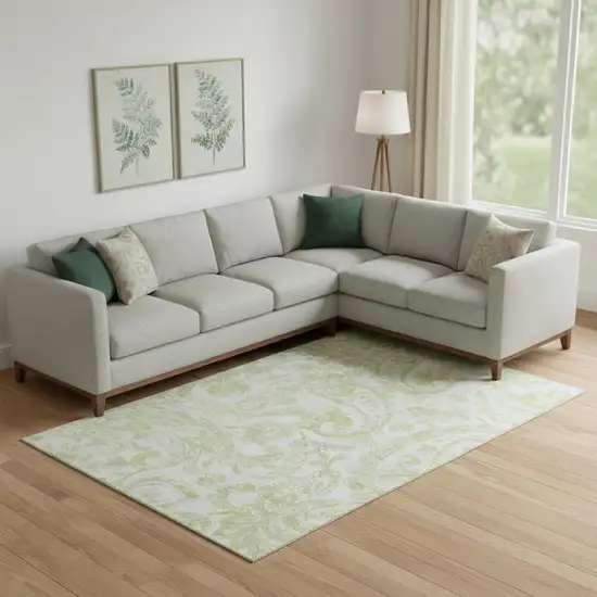 Sage And Ivory Paisley Washable Area Rug With UV Protection Photo 1