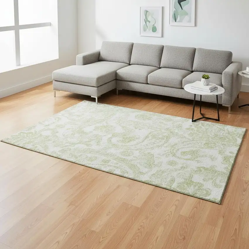 Sage And Ivory Paisley Washable Area Rug With UV Protection Photo 2