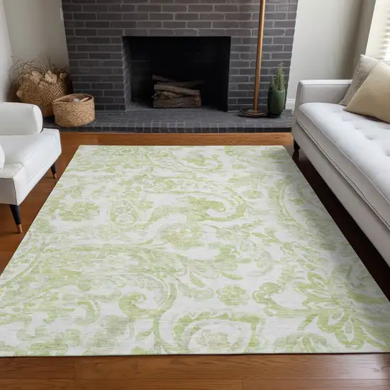 Sage And Ivory Paisley Washable Area Rug With UV Protection Photo 4