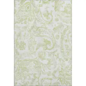 Photo of Sage And Ivory Paisley Washable Area Rug With UV Protection