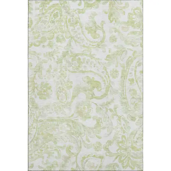 Sage And Ivory Paisley Washable Area Rug With UV Protection Photo 1
