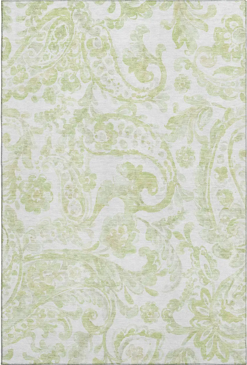 Sage And Ivory Paisley Washable Area Rug With UV Protection Photo 1