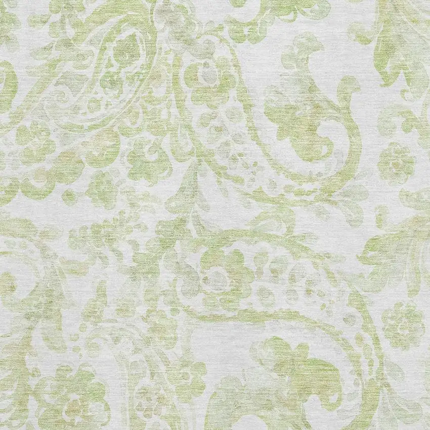 Sage And Ivory Paisley Washable Area Rug With UV Protection Photo 3