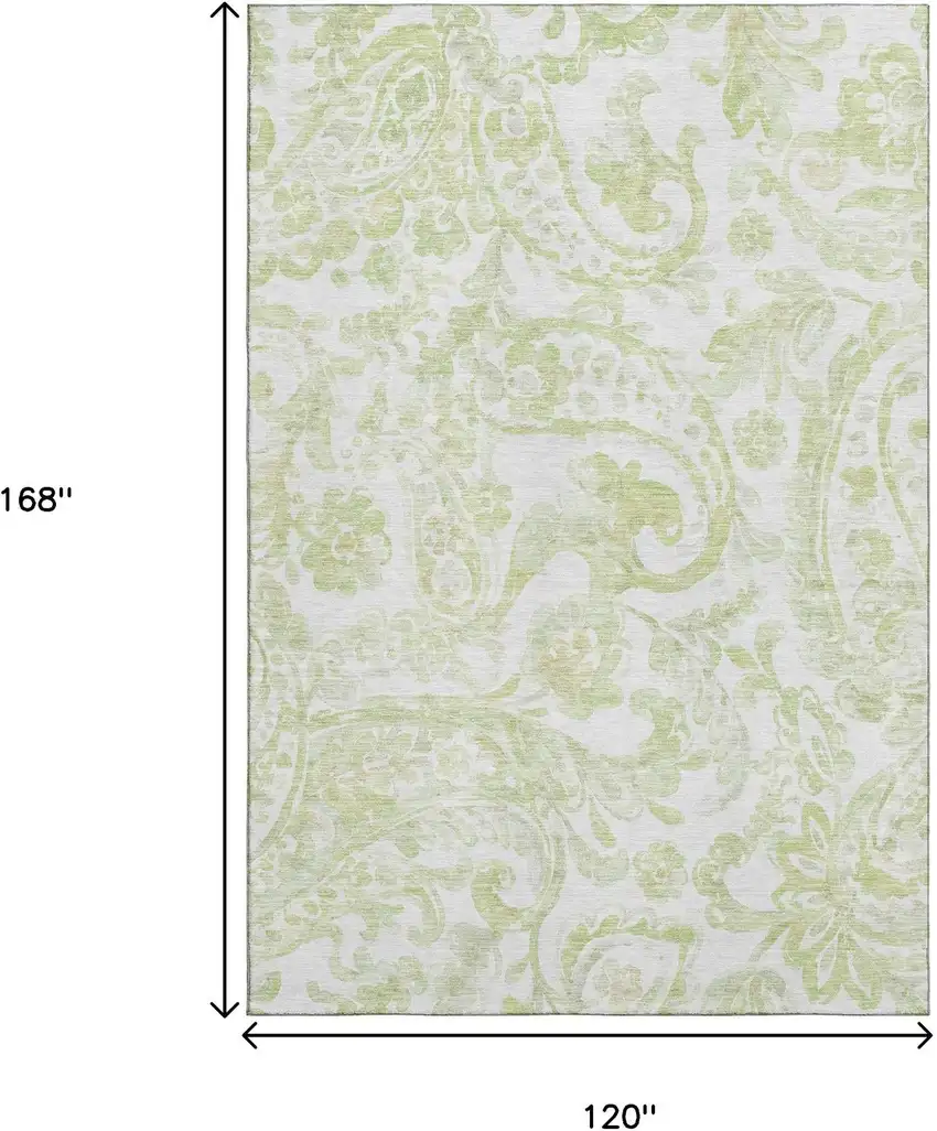 Sage And Ivory Paisley Washable Area Rug With UV Protection Photo 3