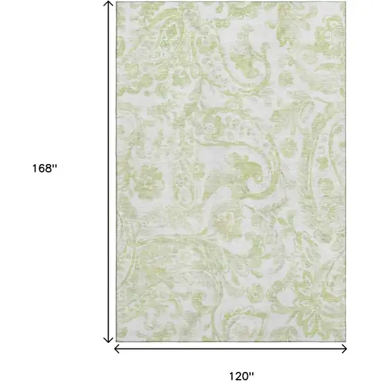 Sage And Ivory Paisley Washable Area Rug With UV Protection Photo 3
