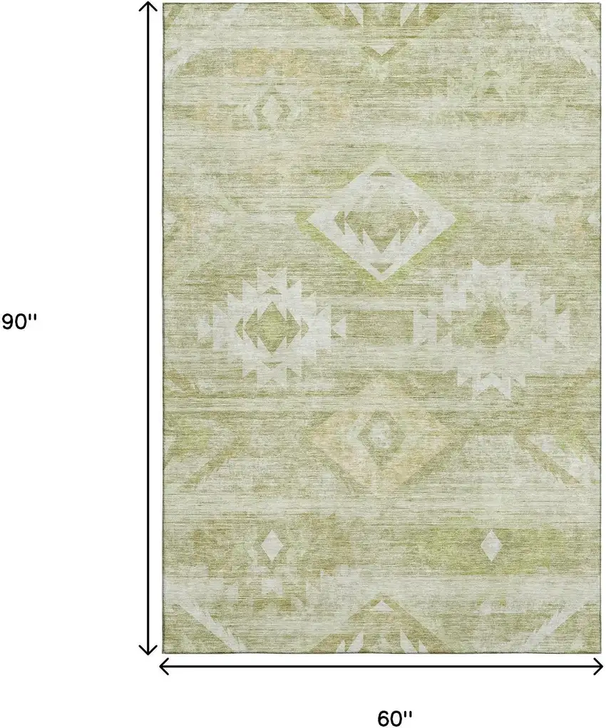 Sage And Ivory Southwestern Washable Area Rug With UV Protection Photo 3