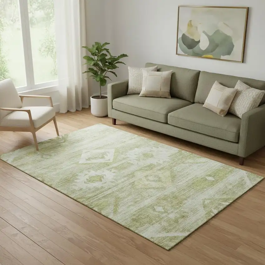 Sage And Ivory Southwestern Washable Area Rug With UV Protection Photo 1