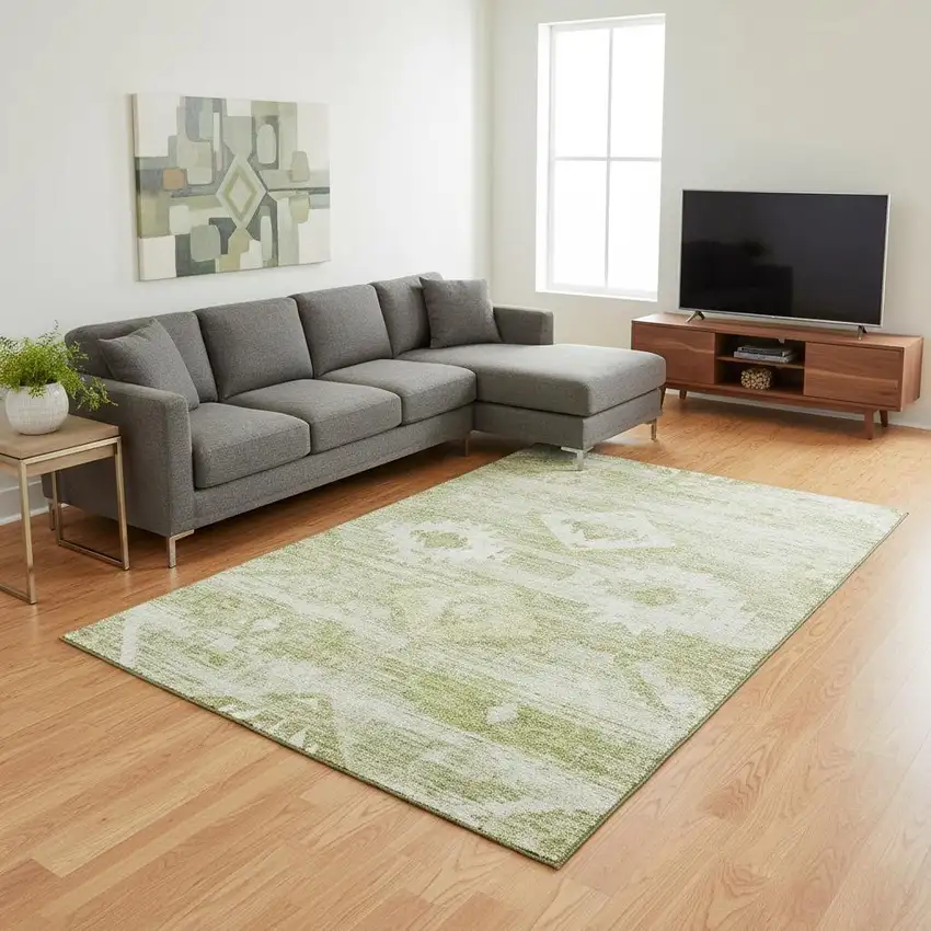 Sage And Ivory Southwestern Washable Area Rug With UV Protection Photo 2