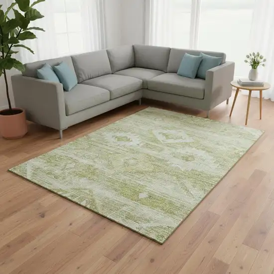Sage And Ivory Southwestern Washable Area Rug With UV Protection Photo 2