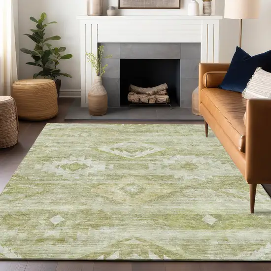 Sage And Ivory Southwestern Washable Area Rug With UV Protection Photo 6