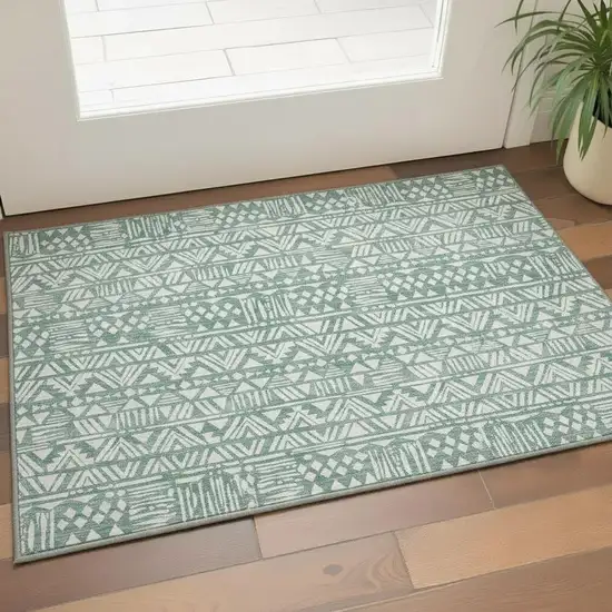 Sage And Ivory Southwestern Washable Area Rug With UV Protection Photo 2