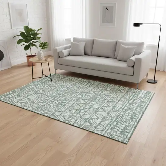 Sage And Ivory Southwestern Washable Area Rug With UV Protection Photo 2