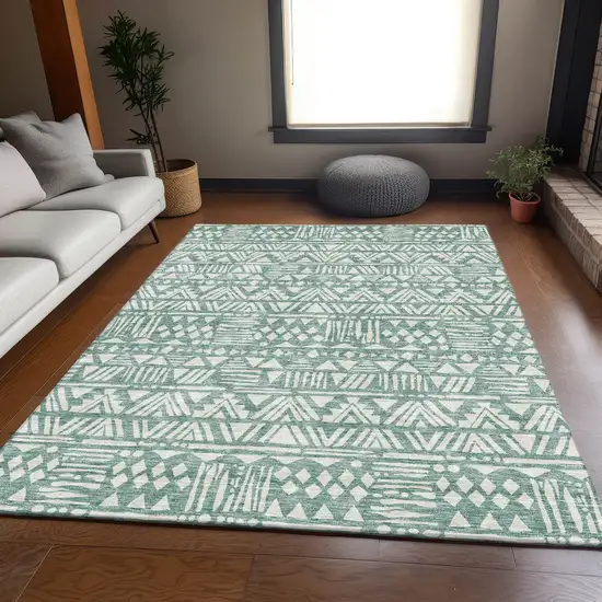 Sage And Ivory Southwestern Washable Area Rug With UV Protection Photo 6