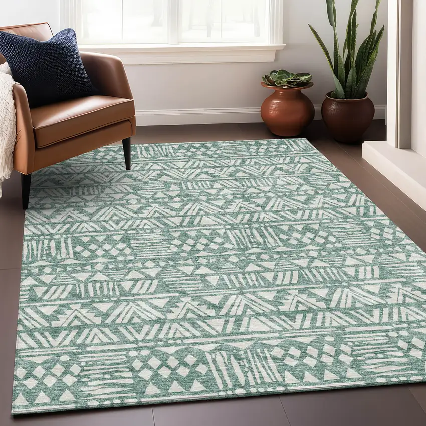 Sage And Ivory Southwestern Washable Area Rug With UV Protection Photo 5