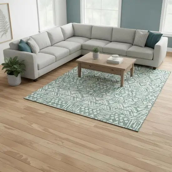 Sage And Ivory Southwestern Washable Area Rug With UV Protection Photo 2