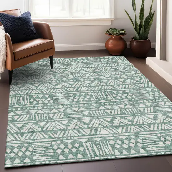 Sage And Ivory Southwestern Washable Area Rug With UV Protection Photo 5
