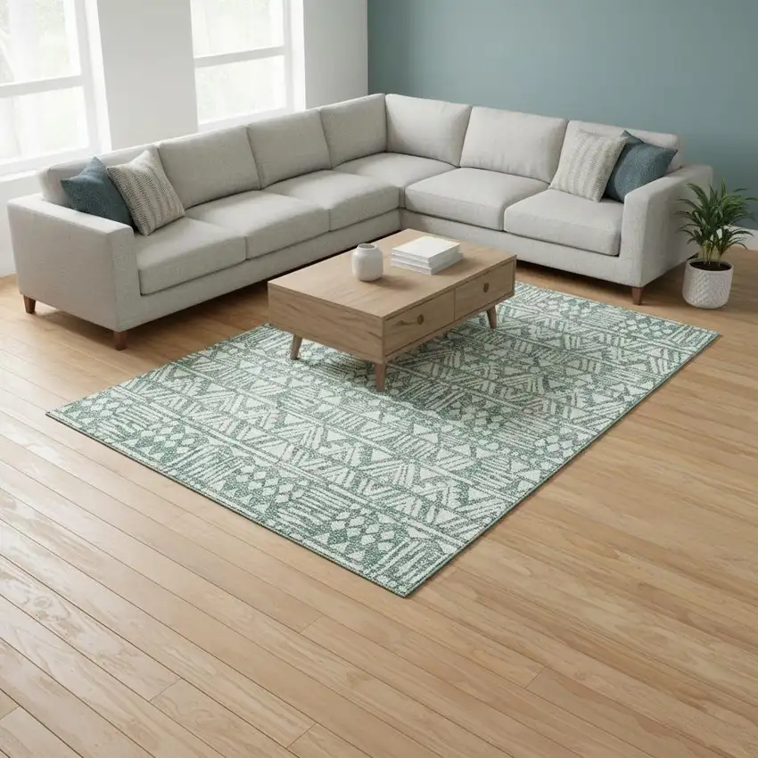 Sage And Ivory Southwestern Washable Area Rug With UV Protection Photo 2