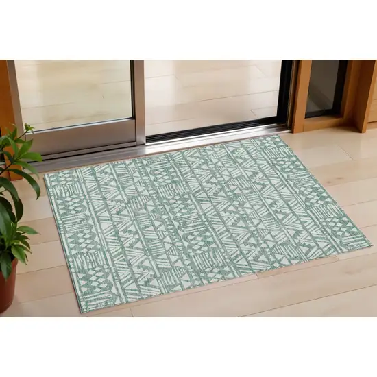 Sage And Ivory Southwestern Washable Indoor Outdoor Area Rug Photo 1