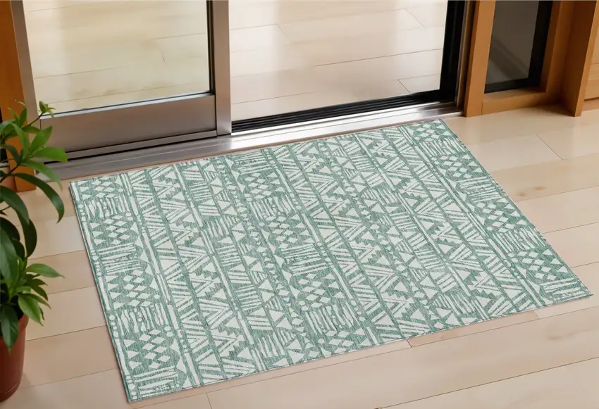 Sage And Ivory Southwestern Washable Indoor Outdoor Area Rug Photo 1