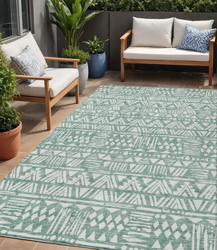 Sage And Ivory Southwestern Washable Indoor Outdoor Area Rug Photo 1
