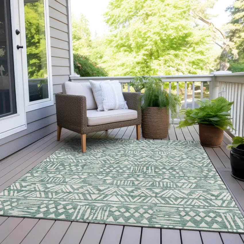 Sage And Ivory Southwestern Washable Indoor Outdoor Area Rug Photo 9