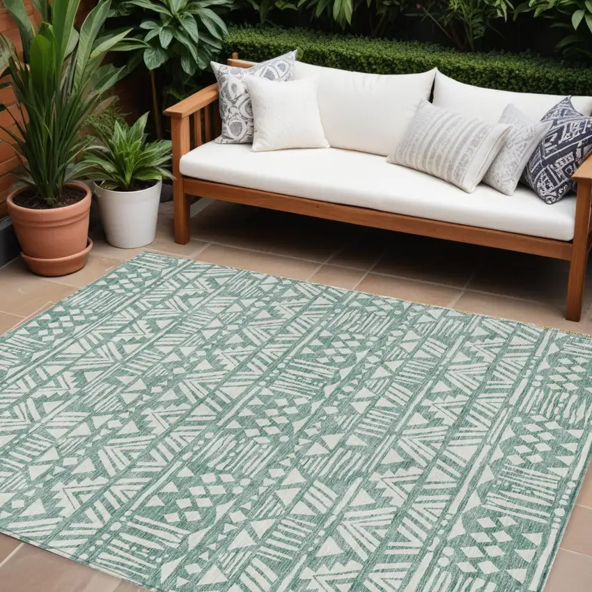 Sage And Ivory Southwestern Washable Indoor Outdoor Area Rug Photo 1