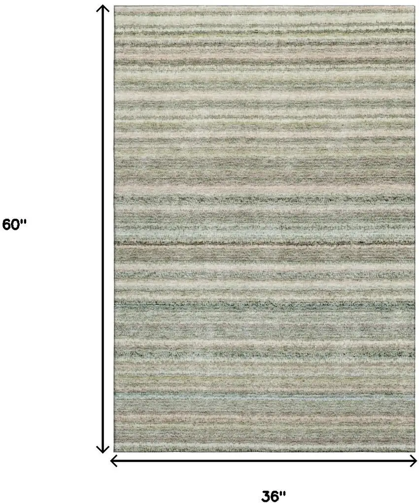 Sage And Ivory Striped Washable Area Rug With UV Protection Photo 3