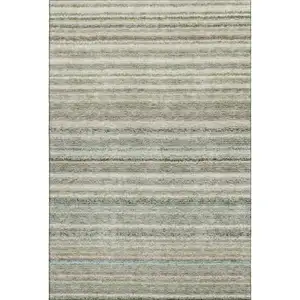 Photo of Sage And Ivory Striped Washable Area Rug With UV Protection