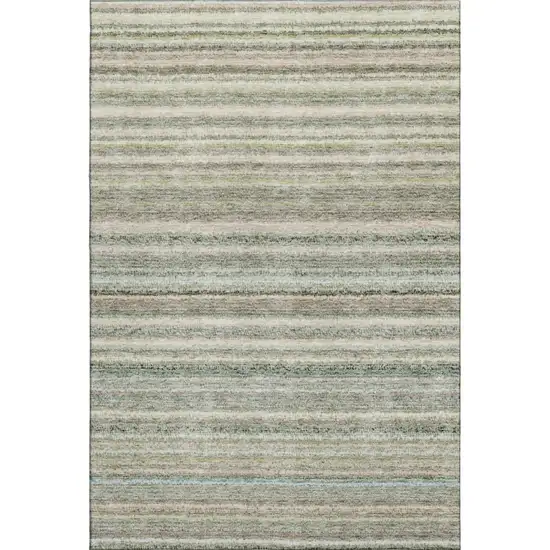 Sage And Ivory Striped Washable Area Rug With UV Protection Photo 1