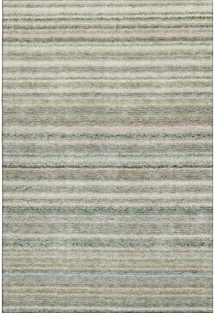 Sage And Ivory Striped Washable Area Rug With UV Protection Photo 1