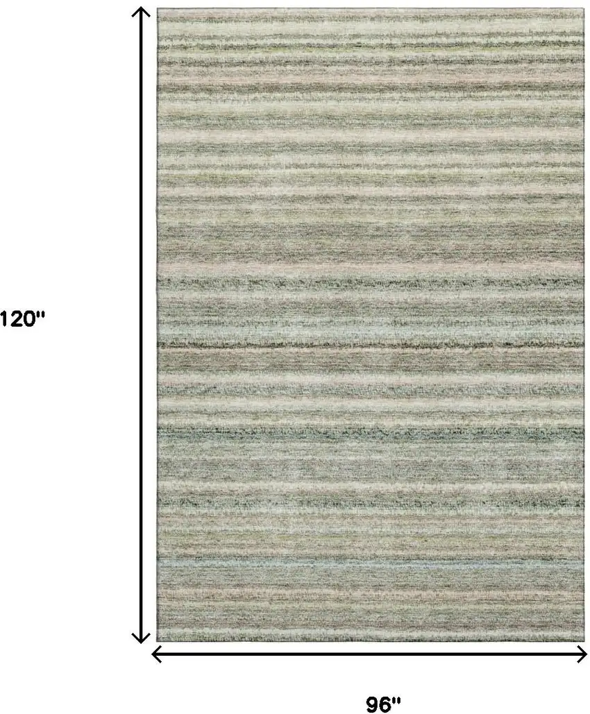 Sage And Ivory Striped Washable Area Rug With UV Protection Photo 5