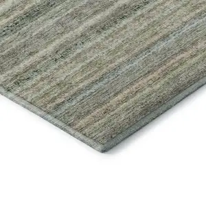 Photo of Sage And Ivory Striped Washable Area Rug With UV Protection