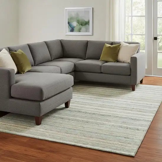 Sage And Ivory Striped Washable Area Rug With UV Protection Photo 1