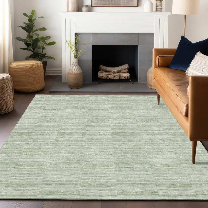 Sage And Ivory Striped Washable Area Rug With UV Protection Photo 5