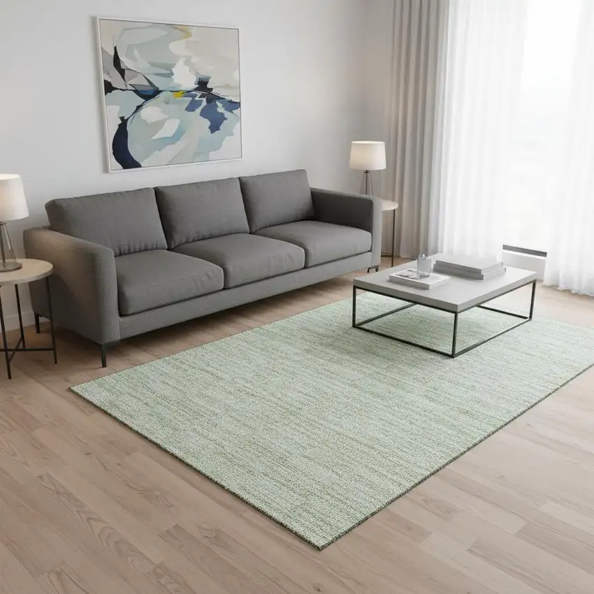 Sage And Ivory Striped Washable Area Rug With UV Protection Photo 2