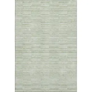 Photo of Sage And Ivory Striped Washable Area Rug With UV Protection