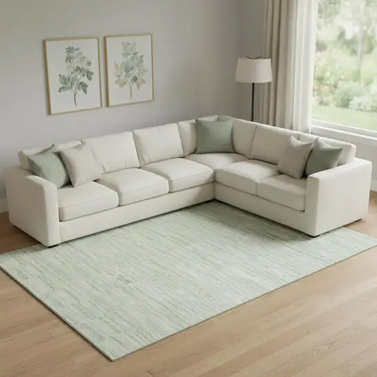 Sage And Ivory Striped Washable Area Rug With UV Protection Photo 1