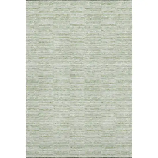 Sage And Ivory Striped Washable Area Rug With UV Protection Photo 1
