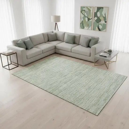 Sage And Ivory Striped Washable Area Rug With UV Protection Photo 2