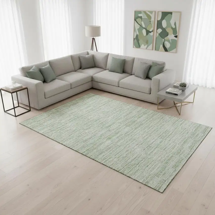 Sage And Ivory Striped Washable Area Rug With UV Protection Photo 2