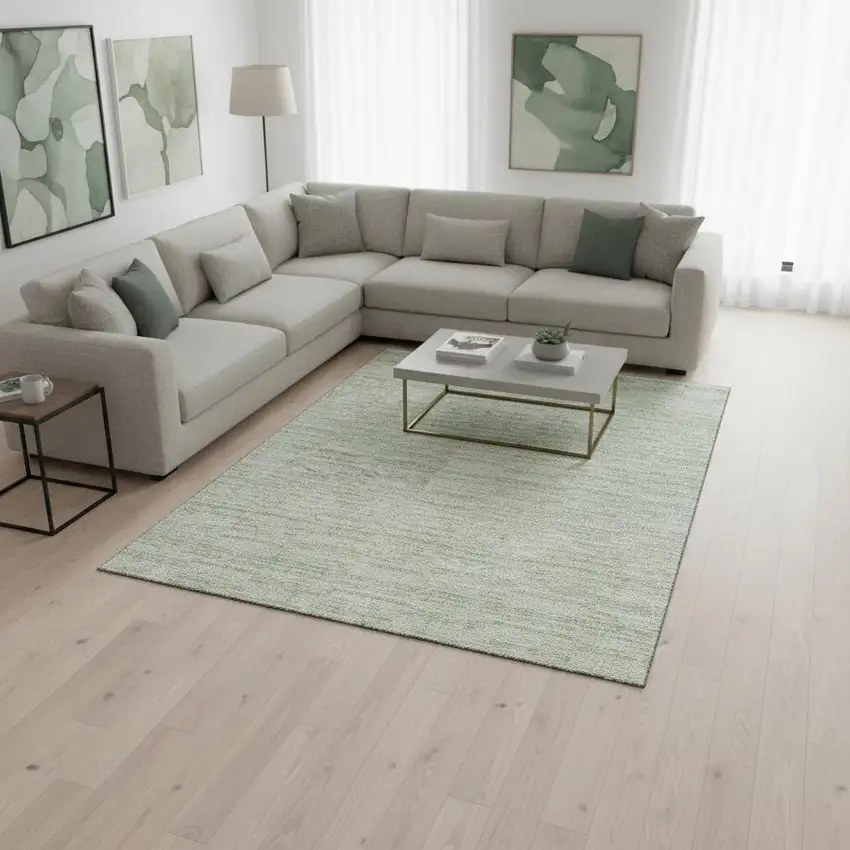 Sage And Ivory Striped Washable Area Rug With UV Protection Photo 2